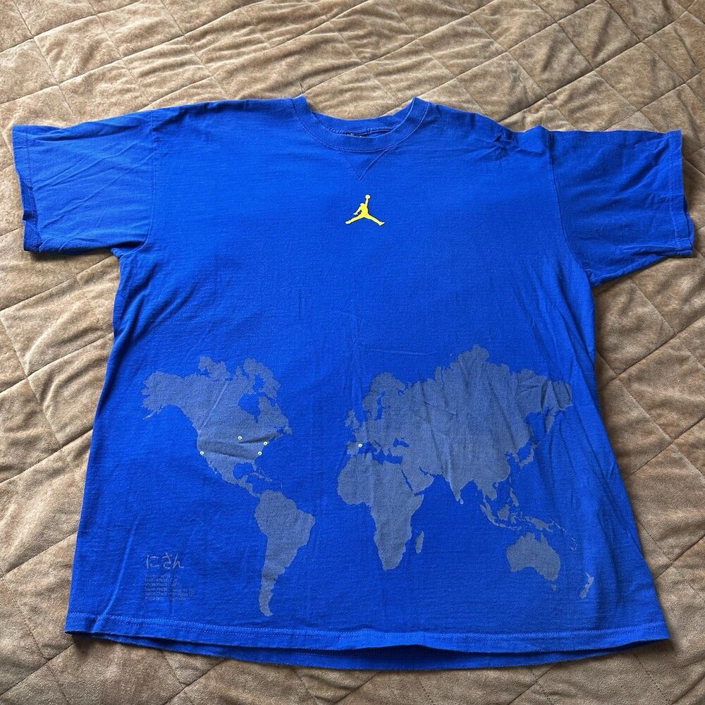 Vintage Nike Air Jordan World Map T-Shirt XL Royal Blue Jumpman Global Rare